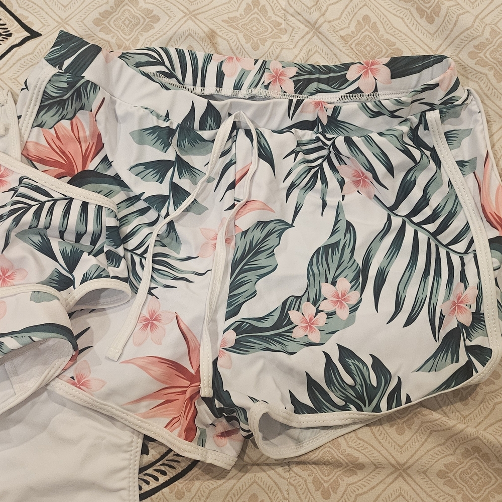 SHEIN Tropical Floral Bikini Set - White and Green